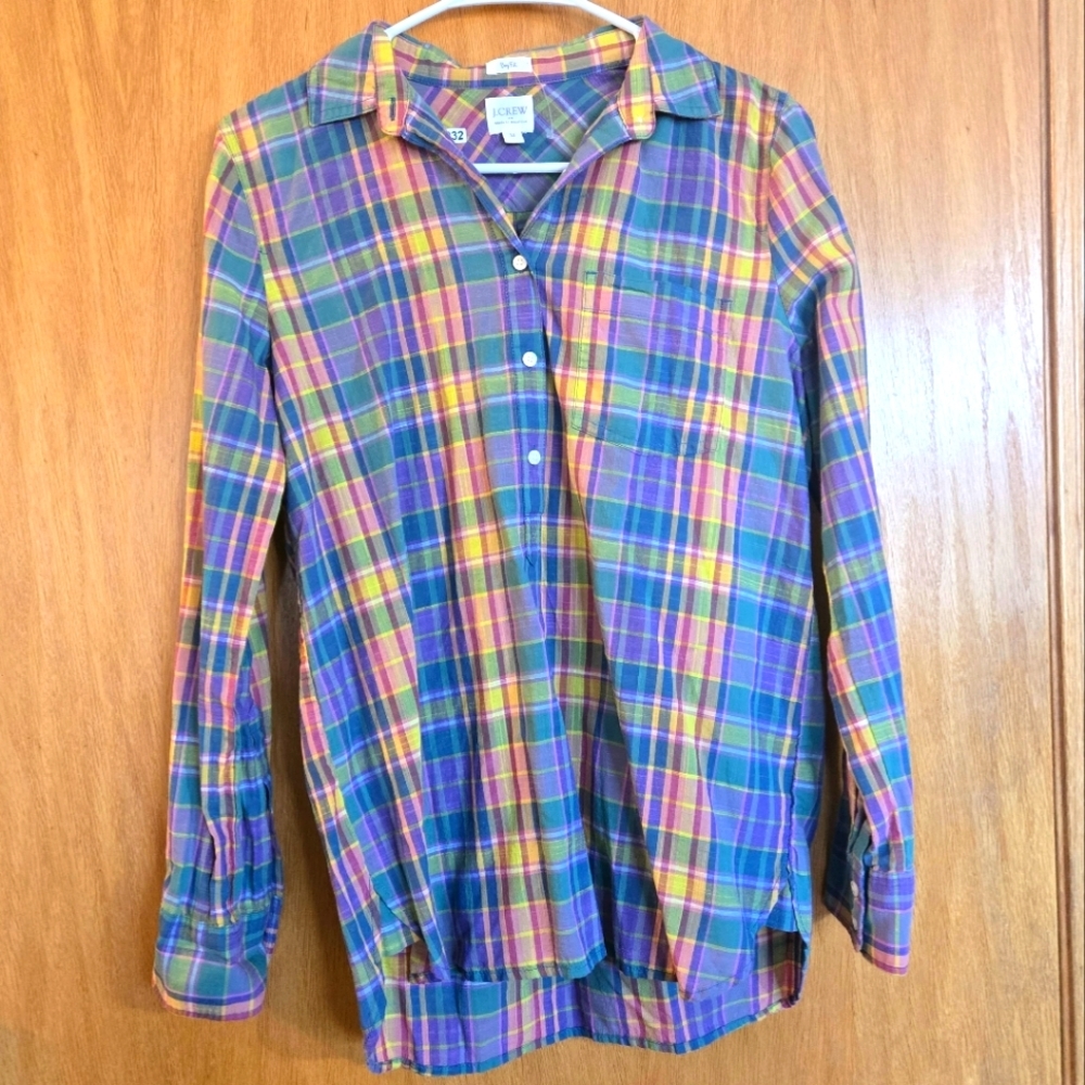 J Crew Plaid Cotton Boy Fit Button Down Top